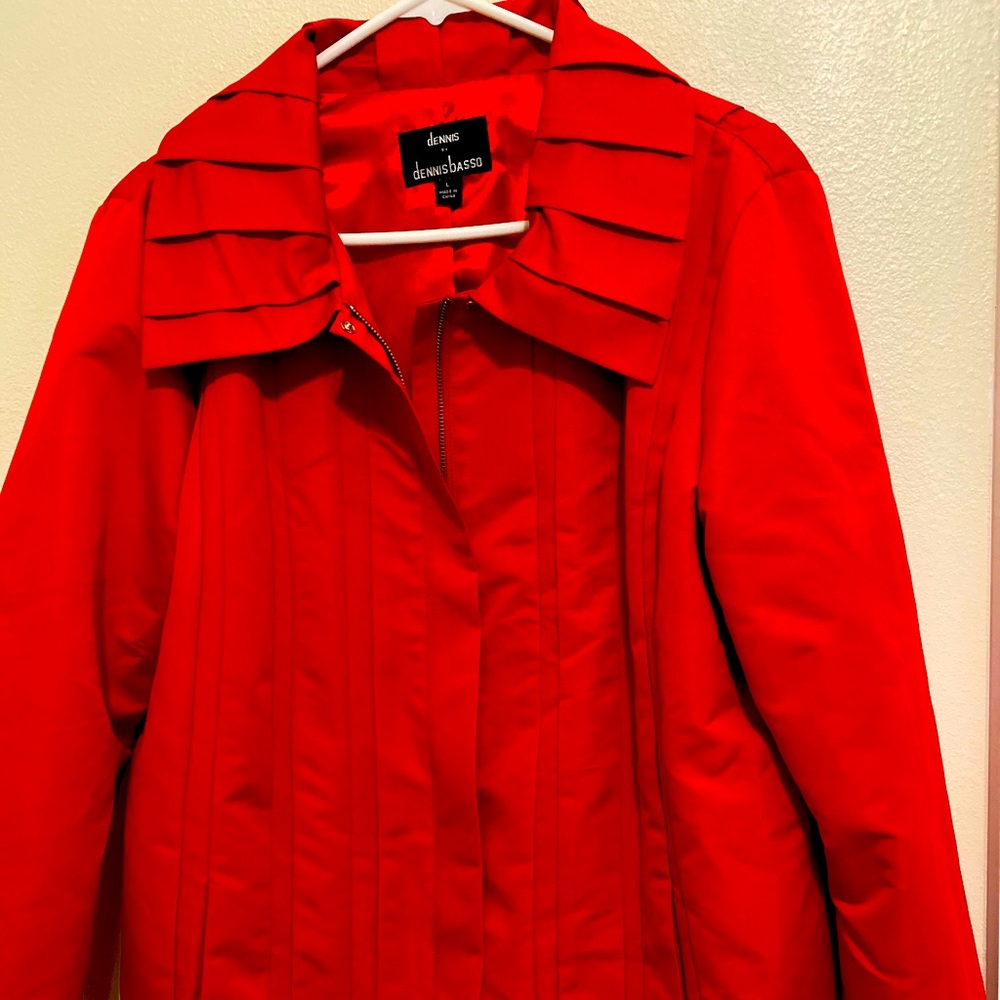 Dennis basso red pleated zip front jacket